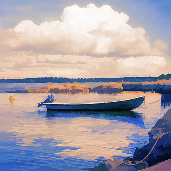 Boats Poster featuring the photograph Sunset Blues Painting by Debra and Dave Vanderlaan