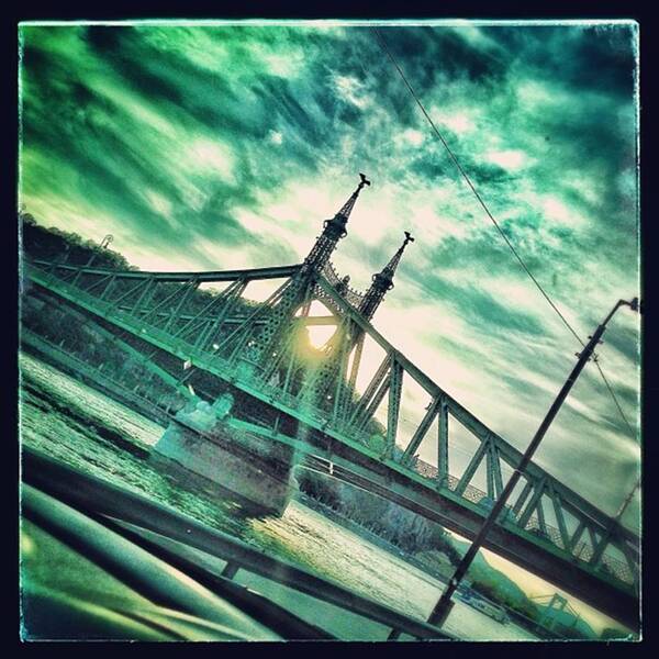 Bridge Poster featuring the photograph #sunset #budapest #bridge #liberty by Luigino Bottega