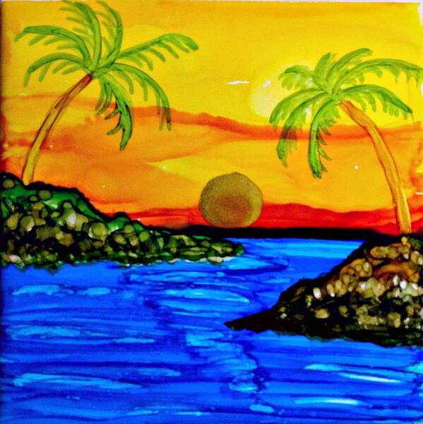 #ooak Art Poster featuring the painting Sunset on the Beach by Linda Stanton