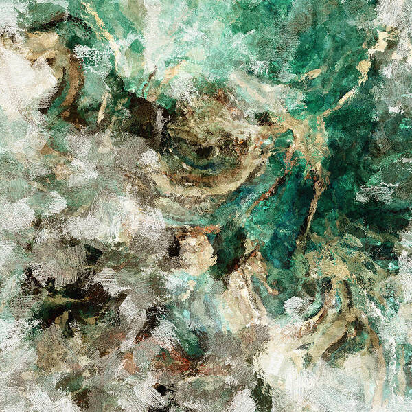 Abstract Poster featuring the painting Teal and Cream Abstract Painting by Inspirowl Design