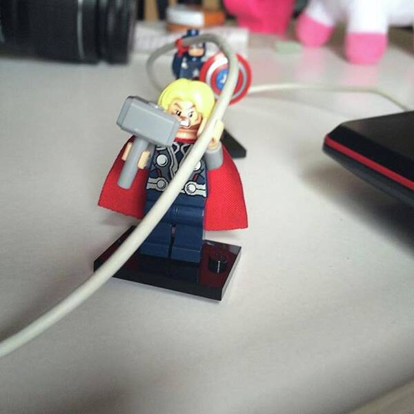 Thor Poster featuring the photograph Team Work! #lego #thor #captainamerica by Rachael Purdy
