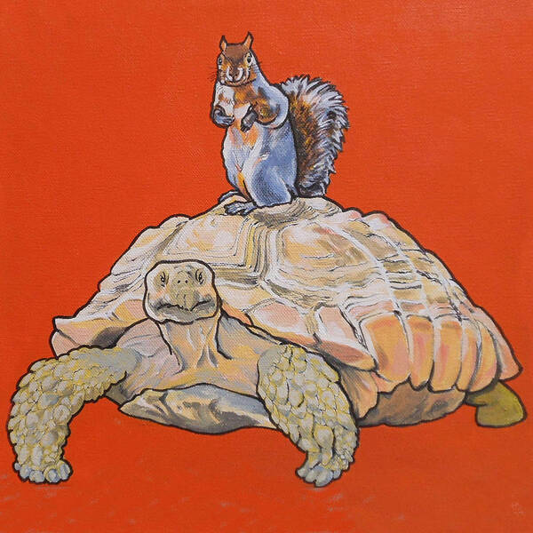 Turtle And Squirrel Poster featuring the painting Terwilliger the Turtle by Sharon Cromwell