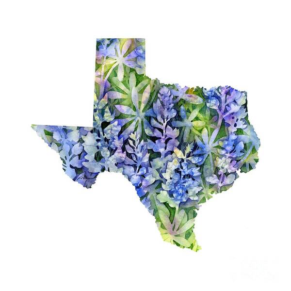 Texas Poster featuring the painting Texas Blue Texas Map on White by Hailey E Herrera