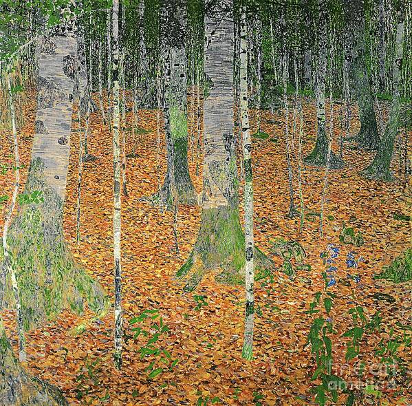 The Poster featuring the painting The Birch Wood by Gustav Klimt