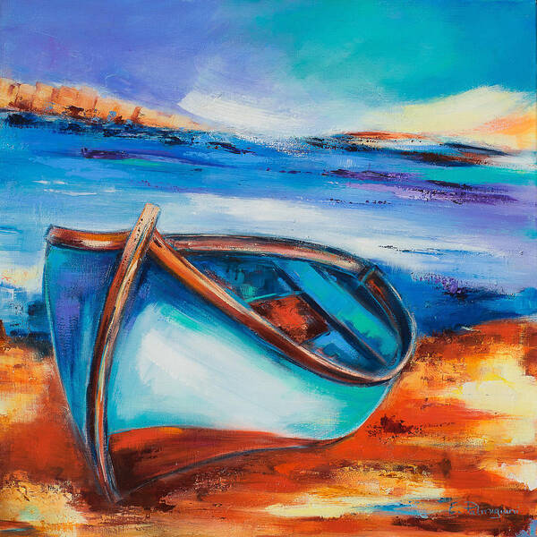 Boat Poster featuring the painting The Blue Boat by Elise Palmigiani