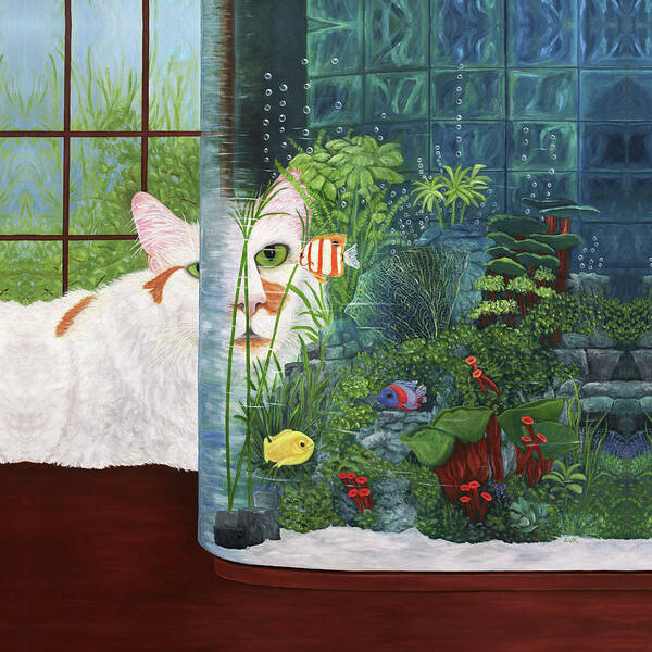 Karen Zuk Rosenblatt Poster featuring the painting The Cat Aquatic by Karen Zuk Rosenblatt