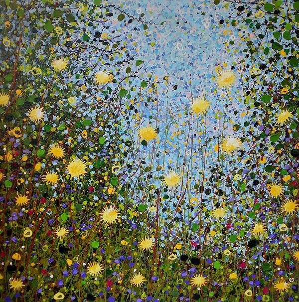 Dandelions Poster featuring the painting The dandelion patch by Angie Wright