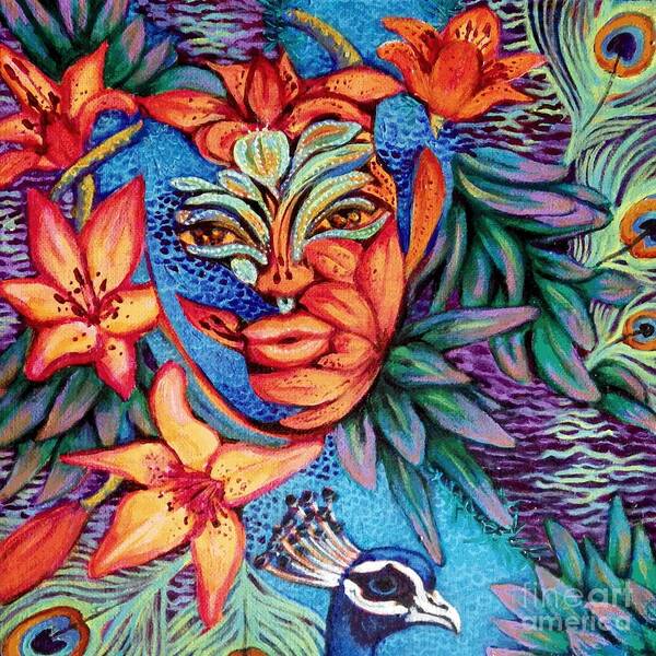 Lilies Poster featuring the painting The Lily and the Peacock by Linda Markwardt