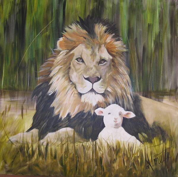 Lion Poster featuring the painting The Lion and the Lamb by Almeta Lennon