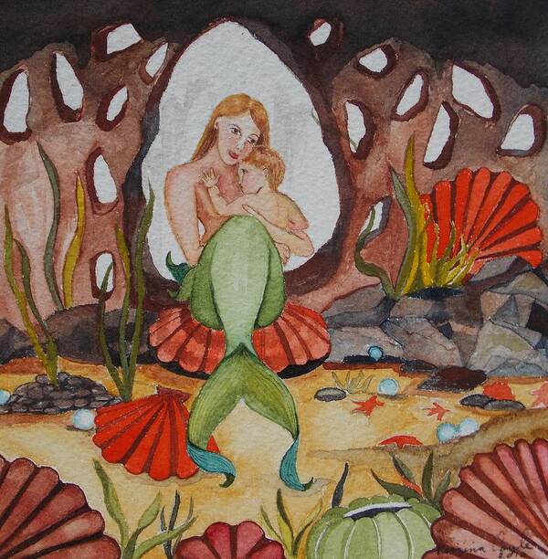 Mermaid Poster featuring the painting The Most Precious Treasure by Virginia Coyle