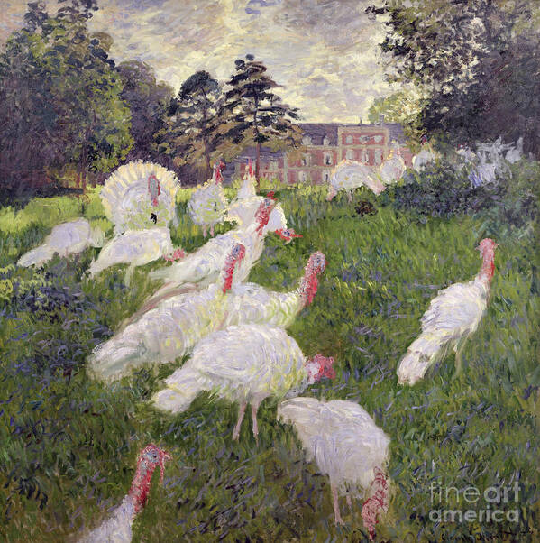 The Turkeys At The Chateau De Rottembourg Poster featuring the painting The Turkeys at the Chateau de Rottembourg by Claude Monet