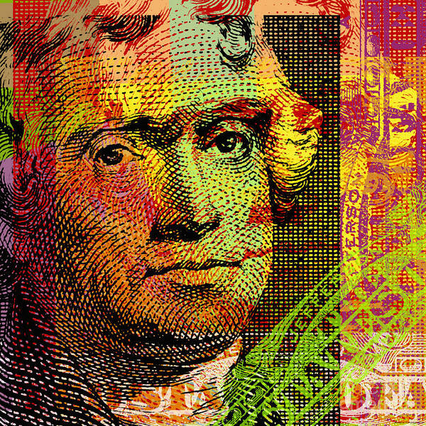 Thomas Jefferson Poster featuring the digital art Thomas Jefferson - $2 bill by Jean luc Comperat