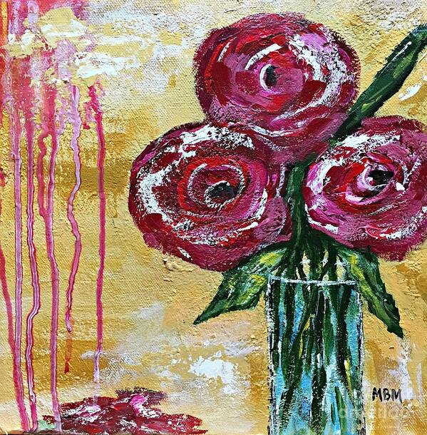 Roses Poster featuring the painting Three Roses by Mary Mirabal