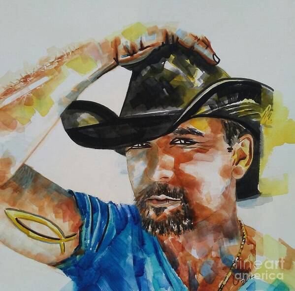 Watercolor Painting Poster featuring the painting Tim McGraw 03 by Chrisann Ellis