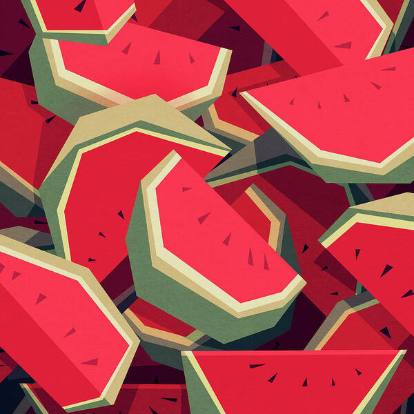 Watermelon Poster featuring the digital art Too many watermelons by Yetiland