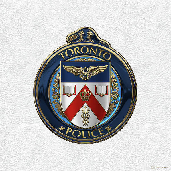 'law Enforcement Insignia & Heraldry' Collection By Serge Averbukh Poster featuring the digital art Toronto Police Service - T P S Emblem over White Leather by Serge Averbukh