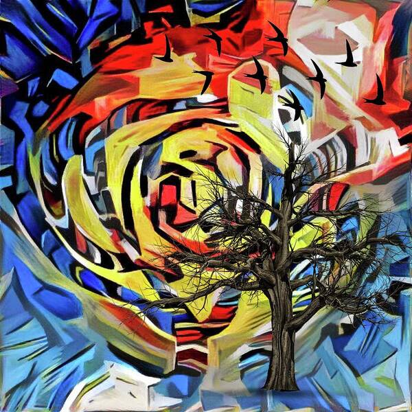 Digital Art. Abstract. Riot. Explosion. Leaves Poster featuring the digital art Tree Dream by Lawrence Allen