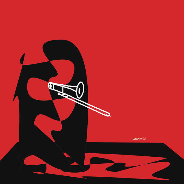 Jazzdabri Poster featuring the digital art Trombone in Red by David Bridburg