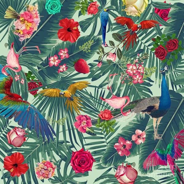 Nature Pattern Poster featuring the digital art Green Tropical Paradise by Mark Ashkenazi