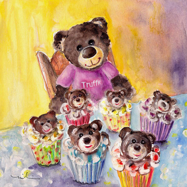 Animals Poster featuring the painting Truffle McFurry And The Bear Cupcakes by Miki De Goodaboom
