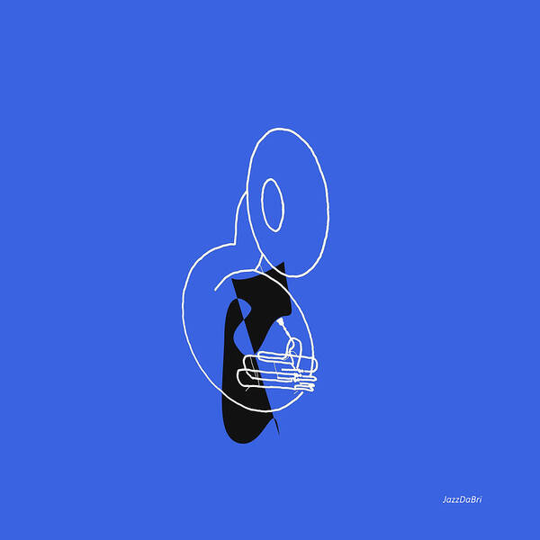 Tuba Lessons Poster featuring the digital art Tuba in Blue by David Bridburg