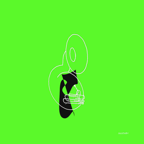 Jazzdabri Poster featuring the digital art Tuba in Green by David Bridburg