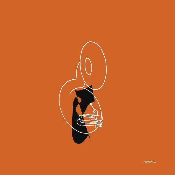 Tuba Lessons Poster featuring the digital art Tuba in Orange by David Bridburg