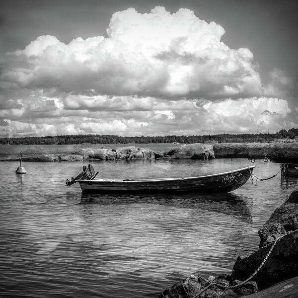 Boats Poster featuring the photograph Tucked in the Harbor in Black and White by Debra and Dave Vanderlaan