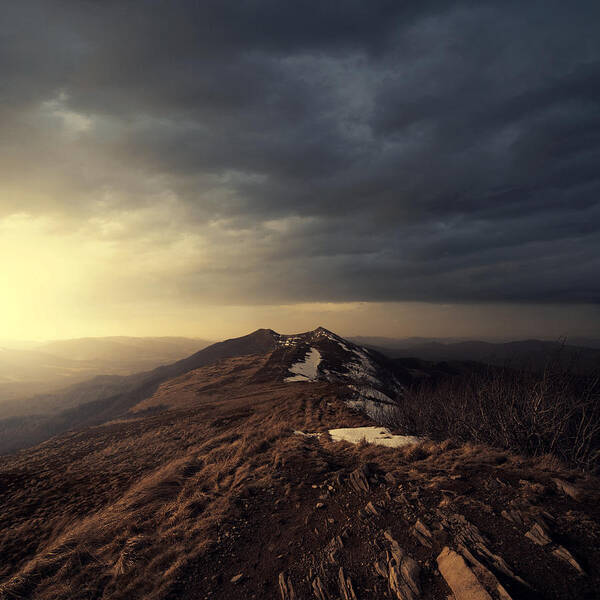 Mountains Poland Light Sun Clouds Storm Rocks Snow Autumn Grass Peak Landscape Poster featuring the photograph Turn To Light by Michal Karcz