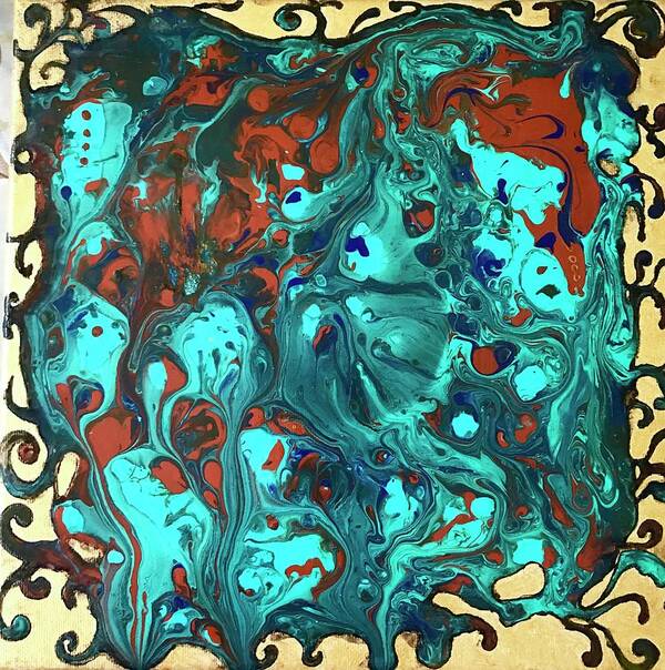 Abstract Art Poster featuring the mixed media Turquoise Splash by Rae Chichilnitsky