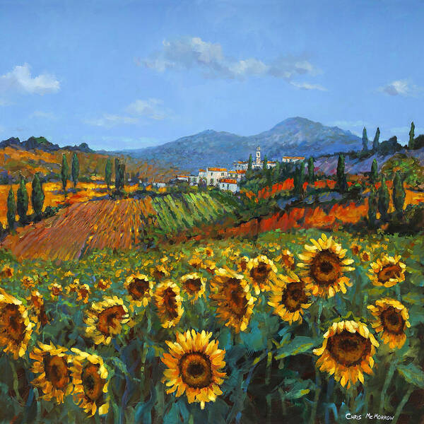 Tuscany Poster featuring the painting Tuscan Sunflowers by Chris Mc Morrow