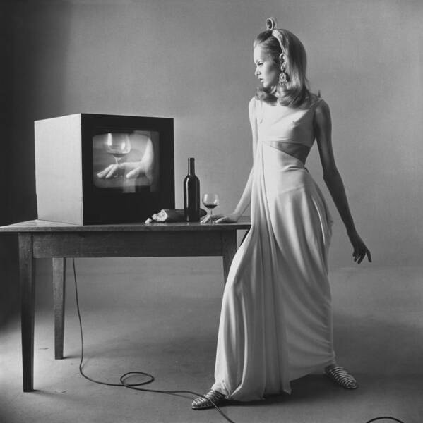 Television Poster featuring the photograph Twiggy With Television Monitor by Bert Stern