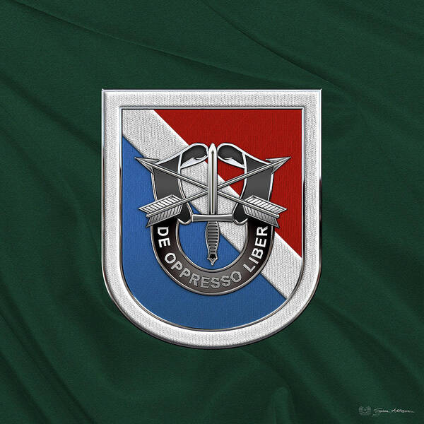'u.s. Army Special Forces' Collection By Serge Averbukh Poster featuring the digital art U. S. Army 11th Special Forces Group - 11 S F G Beret Flash over Green Beret Felt by Serge Averbukh