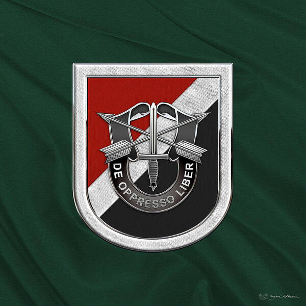'u.s. Army Special Forces' Collection By Serge Averbukh Poster featuring the digital art U. S. Army 6th Special Forces Group - 6th S F G Beret Flash over Green Beret Felt by Serge Averbukh