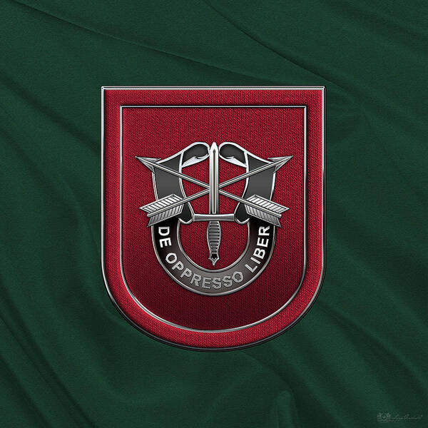 'u.s. Army Special Forces' Collection By Serge Averbukh Poster featuring the digital art U. S. Army 7th Special Forces Group - 7 S F G Beret Flash over Green Beret Felt by Serge Averbukh