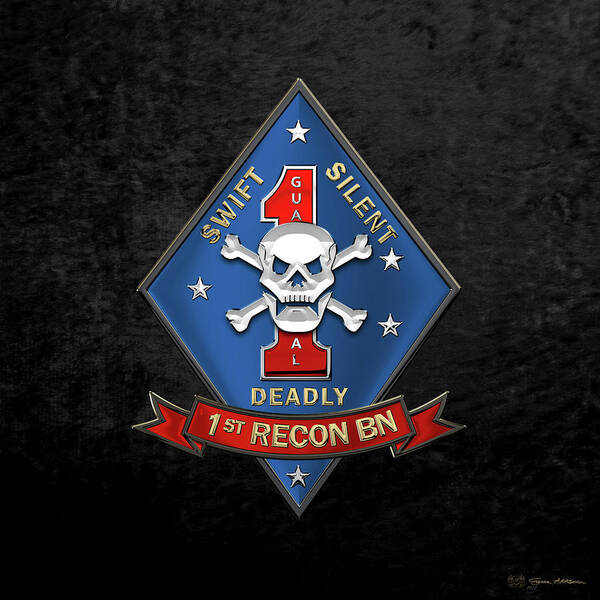 'military Insignia & Heraldry' Collection By Serge Averbukh Poster featuring the digital art U S M C 1st Reconnaissance Battalion - 1st Recon Bn Insignia over Black Velvet by Serge Averbukh