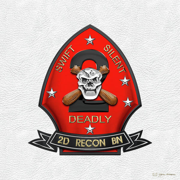 'military Insignia & Heraldry' Collection By Serge Averbukh Poster featuring the digital art U S M C 2nd Reconnaissance Battalion - 2nd Recon Bn Insignia over White Leather by Serge Averbukh