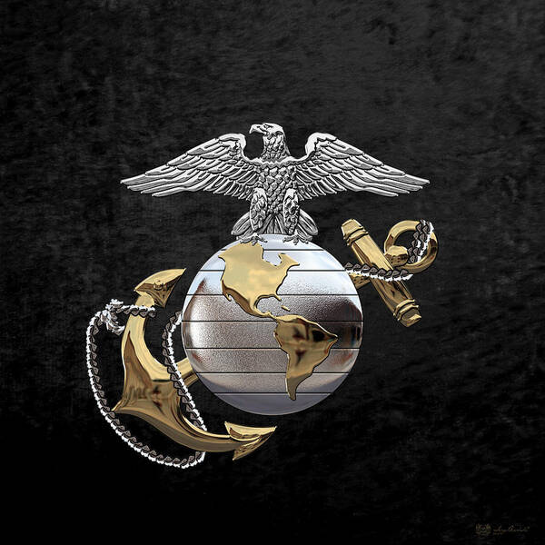 'usmc' Collection By Serge Averbukh Poster featuring the digital art U S M C Eagle Globe and Anchor - C O and Warrant Officer E G A over Black Velvet by Serge Averbukh