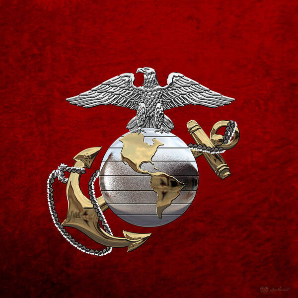 'usmc' Collection By Serge Averbukh Poster featuring the digital art U S M C Eagle Globe and Anchor - C O and Warrant Officer E G A over Red Velvet by Serge Averbukh