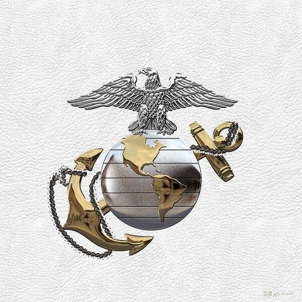 'usmc' Collection By Serge Averbukh Poster featuring the digital art U S M C Eagle Globe and Anchor - C O and Warrant Officer E G A over White Leather by Serge Averbukh