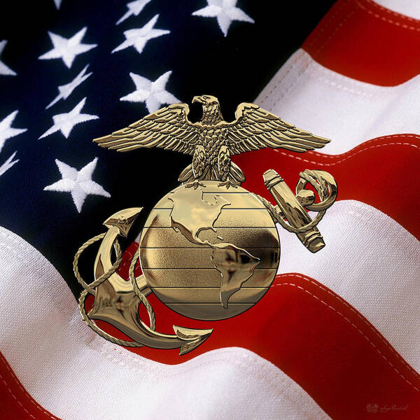 'usmc' Collection By Serge Averbukh Poster featuring the digital art U S M C Eagle Globe and Anchor - N C O and Enlisted E G A over U. S. Flag by Serge Averbukh