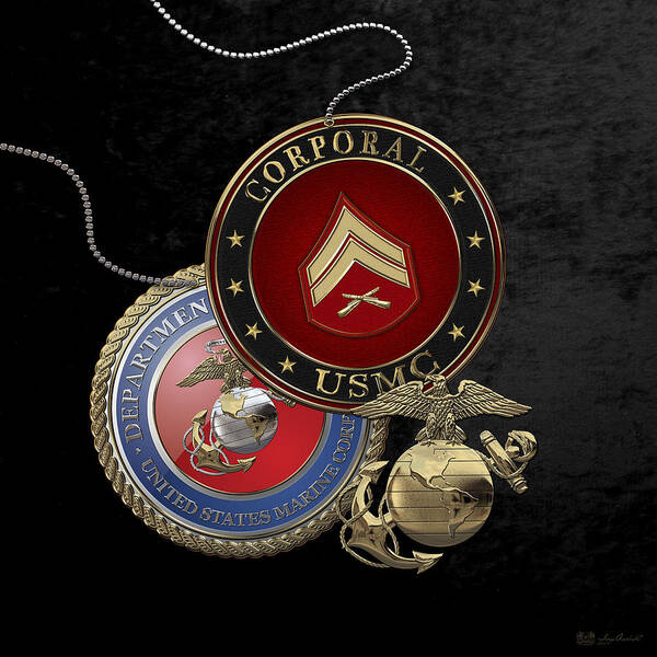 �military Insignia 3d� By Serge Averbukh Poster featuring the digital art U. S. Marines Corporal Rank Insignia over Black Velvet by Serge Averbukh