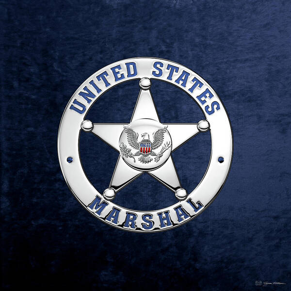 'law Enforcement Insignia & Heraldry' Collection By Serge Averbukh Poster featuring the digital art U. S. Marshals Service - U S M S Badge over Blue Velvet by Serge Averbukh