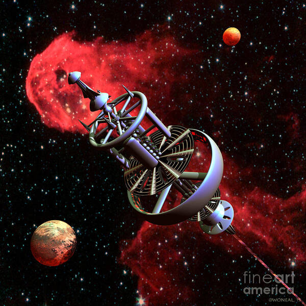 Science Fiction Poster featuring the digital art United Earth Space Federation Star Ship Stephen Hawkins by Walter Neal