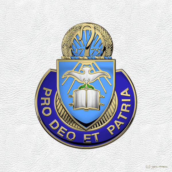 'military Insignia & Heraldry' Collection By Serge Averbukh Poster featuring the digital art U.S. Army Chaplain Corps - Regimental Insignia over White Leather by Serge Averbukh