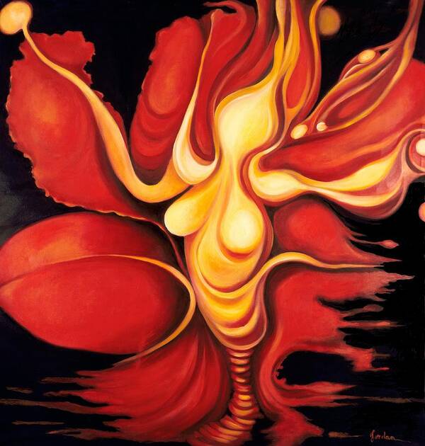 Surreal Flaming Floral Poster featuring the painting Venus Rising 2012 by Jordana Sands