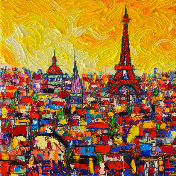 Paris Poster featuring the painting Vibrant Paris Abstract Cityscape Impasto Modern Impressionist Palette Knife Oil Ana Maria Edulescu by Ana Maria Edulescu
