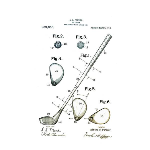 1910 Poster featuring the digital art Vintage 1910 Golf Club Patent by Bill Cannon