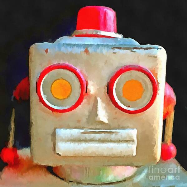 Vintage Poster featuring the photograph Vintage Robot Toy Square Pop Art by Edward Fielding