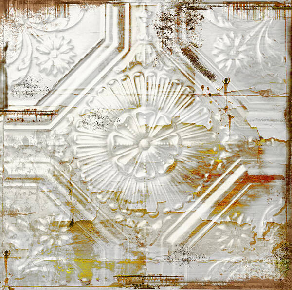 Tile Poster featuring the painting Vintage Rusty Tin Ceiling Tile by Mindy Sommers